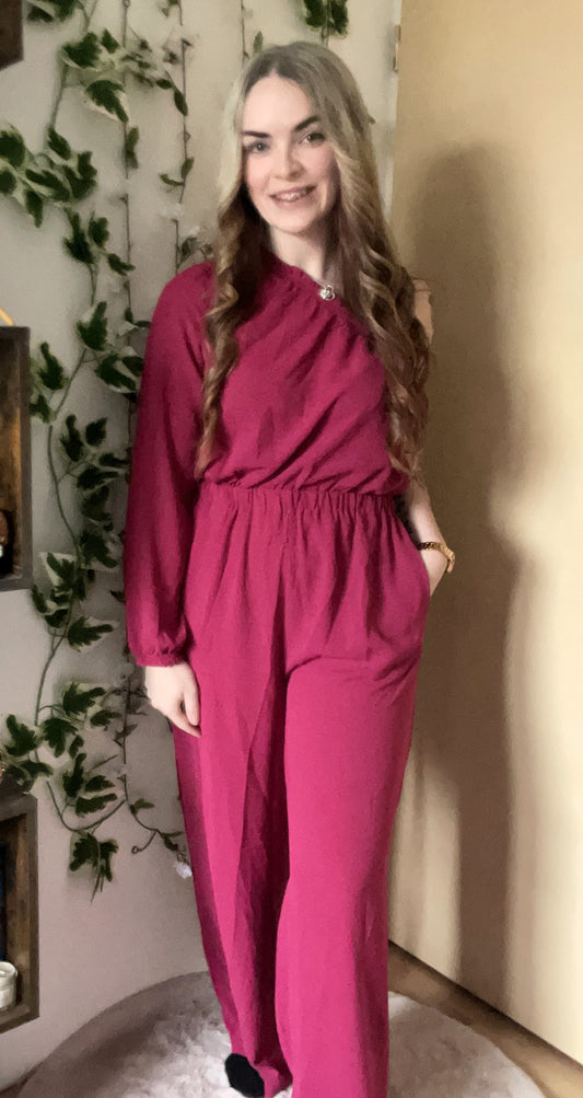 Jumpsuit one-shoulder - Wine red