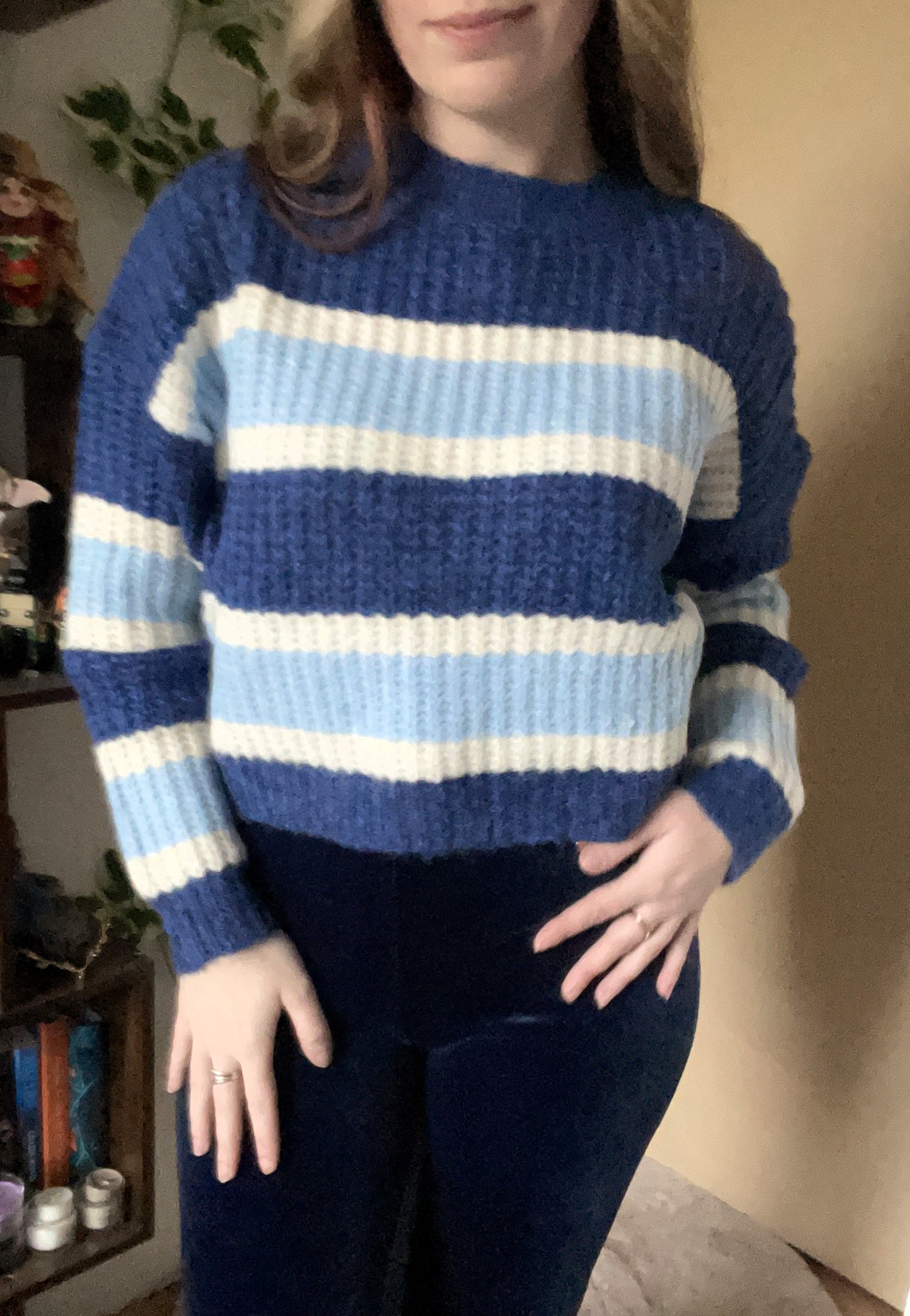 Knitted Three-color sweater - Blauw