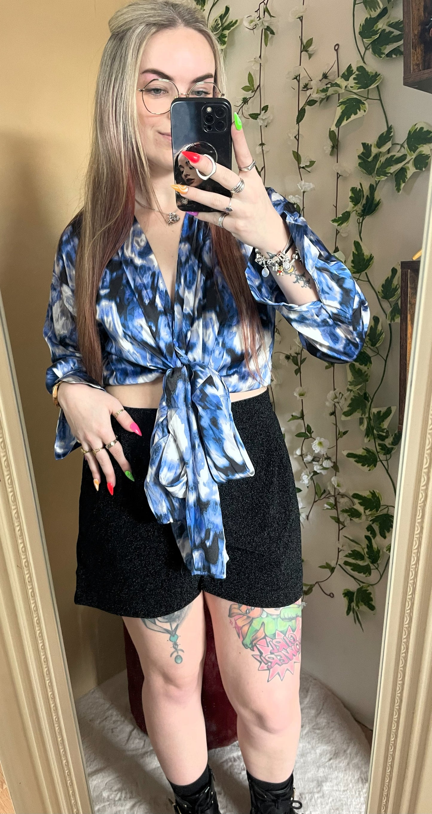 Wrap blouse print - Blauw