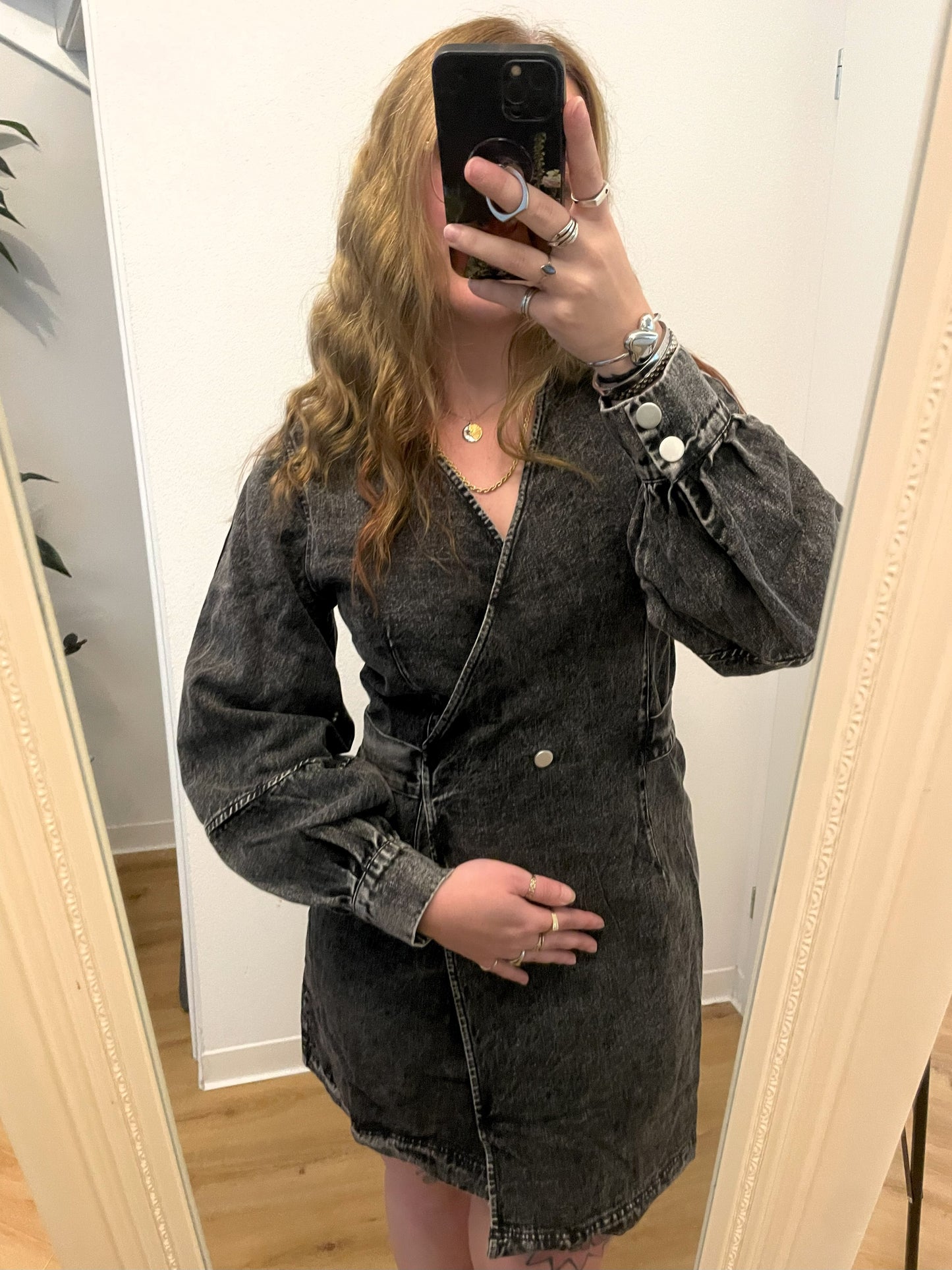 Denim overslag jurk - Zwart